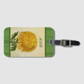 巨大金ゴールド菊と緑のダマスクモノグラム ラゲッジタグ (正面横)