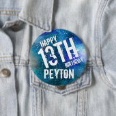 巨大銀河系ブルーアクアパーソナライズされたバースデーパーティー 缶バッジ (インサイチュ)