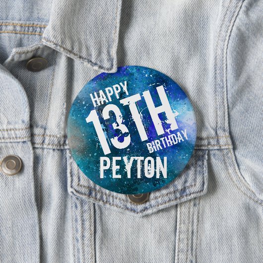 巨大銀河系ブルーアクアパーソナライズされたバースデーパーティー 缶バッジ (インサイチュ)