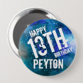 巨大銀河系ブルーアクアパーソナライズされたバースデーパーティー 缶バッジ (正面&裏面)
