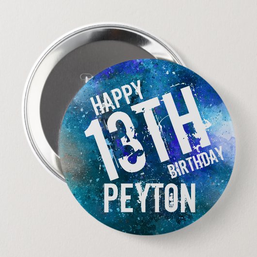 巨大銀河系ブルーアクアパーソナライズされたバースデーパーティー 缶バッジ (正面&裏面)