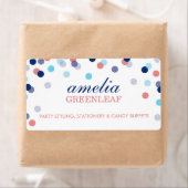 差出人住所かわいい紙吹雪水玉模様コーラルブルー ラベル (インサイチュ)