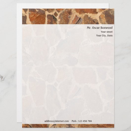 差出人住所が付いているパーソナライズな石塀 レターヘッド (正面/裏面)