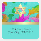 差出人住所アクアとピンクウォーターカラーダマスク スクエアシール (正面)