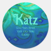 差出人住所アクアグリーンブルーフローラ水彩 ラウンドシール (正面)