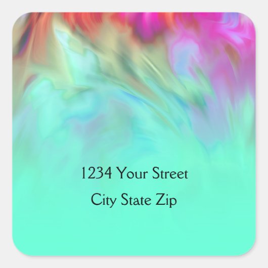 差出人住所アクア絞り染めデザイン スクエアシール (正面)