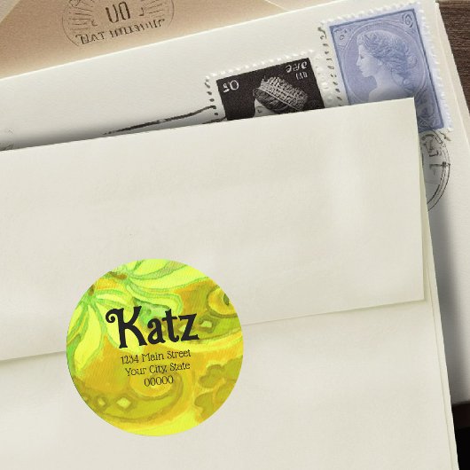 差出人住所イエローグリーンフローラ水彩 ラウンドシール