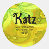 差出人住所イエローグリーンフローラ水彩 ラウンドシール (正面)