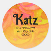 差出人住所イエローピンクフローラ水彩 ラウンドシール (正面)