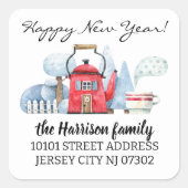 差出人住所ウォーターカラークリスマスホリデーハウス スクエアシール (正面)