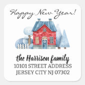 差出人住所ウォーターカラークリスマスホリデーハウス スクエアシール (正面)