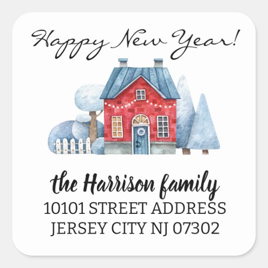 差出人住所ウォーターカラークリスマスホリデーハウス スクエアシール (正面)