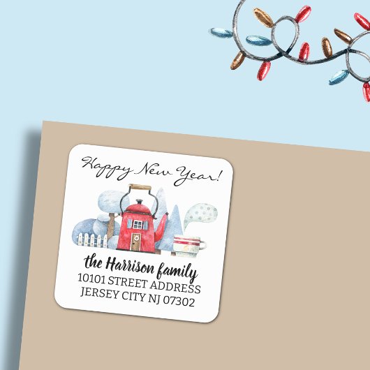 差出人住所ウォーターカラークリスマスホリデーハウス スクエアシール