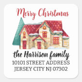 差出人住所ウォーターカラークリスマスホリデーハウス スクエアシール (正面)