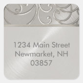 差出人住所エレガントオールシルバーフィリグリー渦巻き スクエアシール (正面)