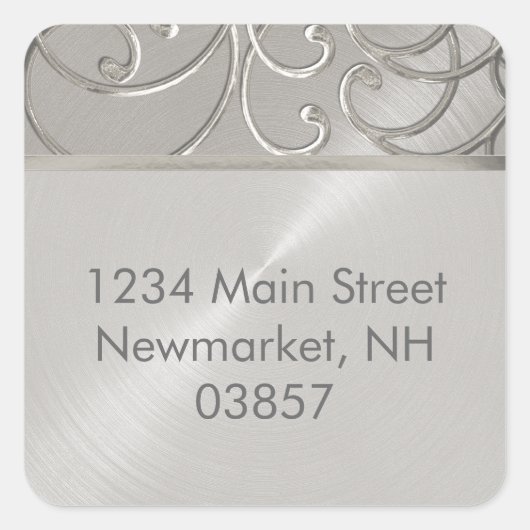 差出人住所エレガントオールシルバーフィリグリー渦巻き スクエアシール (正面)