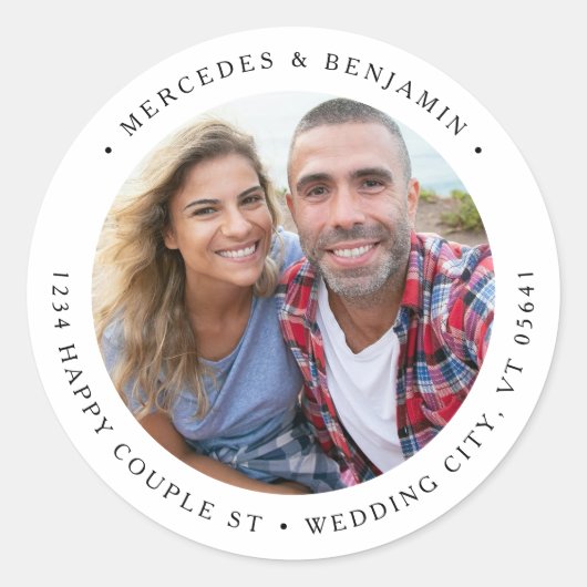 差出人住所カップル写真エレガントシンプル ラウンドシール (正面)