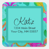 差出人住所カラフルダマスアクア スクエアシール (正面)