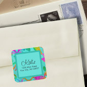 差出人住所カラフルダマスアクア スクエアシール