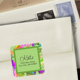 差出人住所カラフルダマスクグリーン スクエアシール