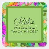 差出人住所カラフルダマスクグリーン スクエアシール (正面)