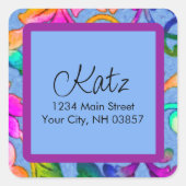 差出人住所カラフルダマスクブルー スクエアシール (正面)