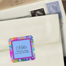 差出人住所カラフルダマスクブルー