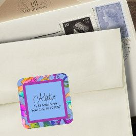 差出人住所カラフルダマスクブルー スクエアシール