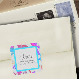 差出人住所カラフルダマスピンクターコイズ スクエアシール