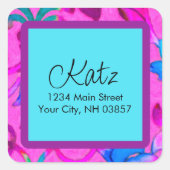 差出人住所カラフルダマスピンク スクエアシール (正面)