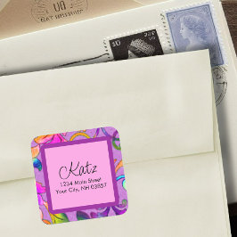 差出人住所カラフルダマスピンク スクエアシール