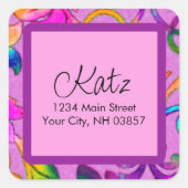 差出人住所カラフルダマスピンク スクエアシール (正面)