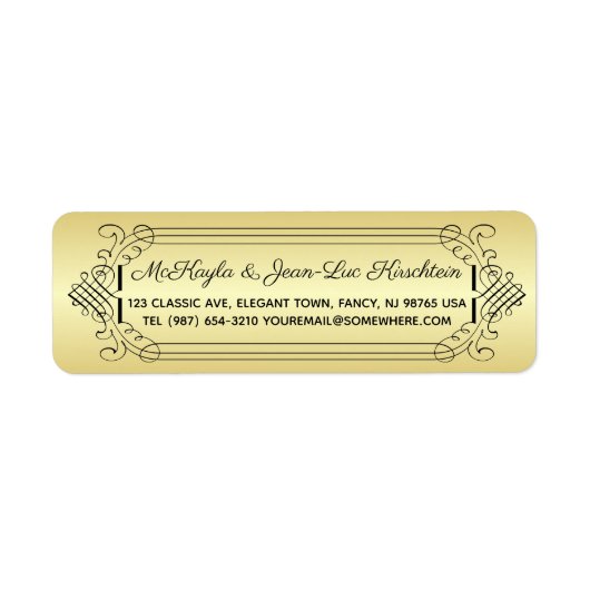 差出人住所クラシック金ゴールドブラックエレガントウェディング ラベル (正面)