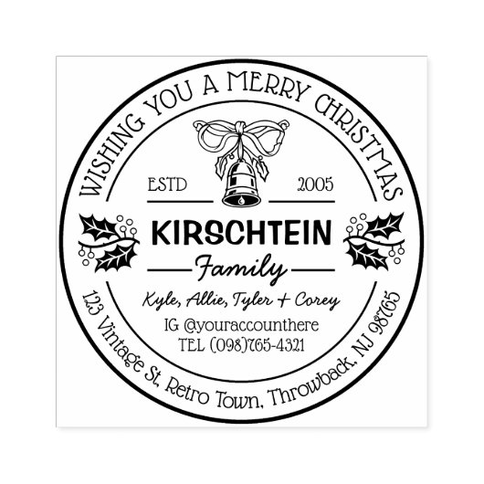 差出人住所クリスマスファミリーベルホリーベリー ラバースタンプ (インプリント)