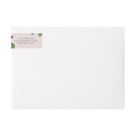 差出人住所シックなピンクのフローラ牡丹の花 ラップアラウンドラベル (正面)