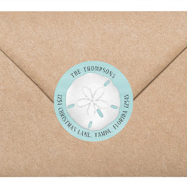 差出人住所シンプルビーチターコイズサンドドル ラウンドシール