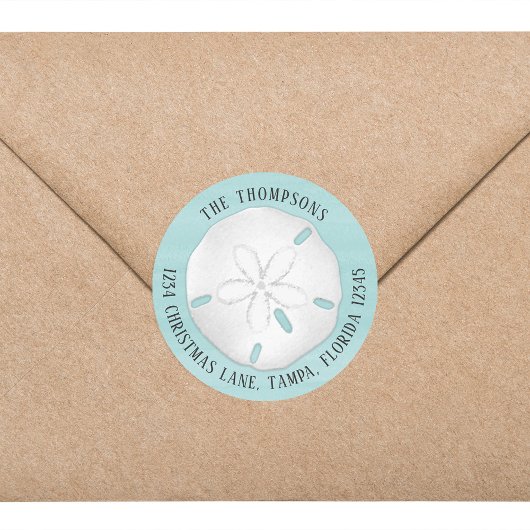 差出人住所シンプルビーチターコイズサンドドル ラウンドシール