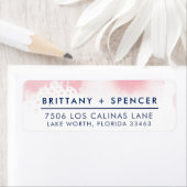 差出人住所スタイリッシュネイビー赤面ピンク水色 ラベル (インサイチュ)