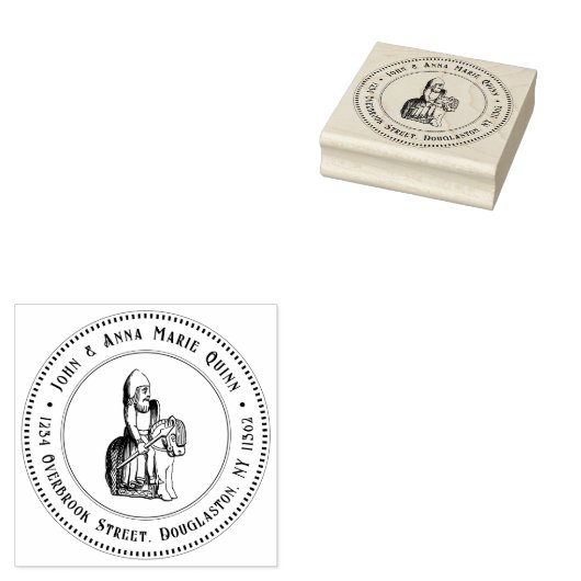 差出人住所スタンプ微笑む中世の騎士 ラバースタンプ (押印)