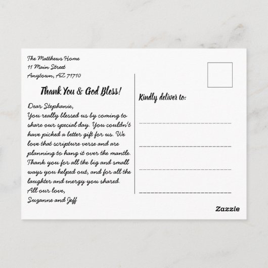 差出人住所ス結婚クリプトの写真ありがとう ポストカード (裏面)