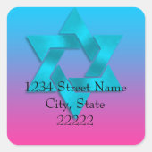 差出人住所ターコイズからピンクグラデーションと星 スクエアシール (正面)