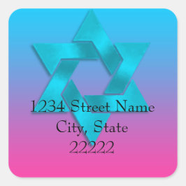 差出人住所ターコイズからピンクグラデーションと星 スクエアシール