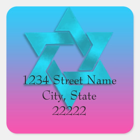 差出人住所ターコイズからピンクグラデーションと星 スクエアシール (正面)