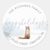 差出人住所ハッピーホリデイズウィンターキツネ ラウンドシール (正面)