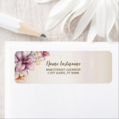 差出人住所パーティー水彩ボホピンクの花 ラベル (インサイチュ)
