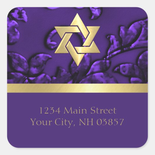 差出人住所パープルダマスクと任意の色 スクエアシール (正面)
