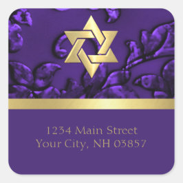 差出人住所パープルダマスクと任意の色 スクエアシール