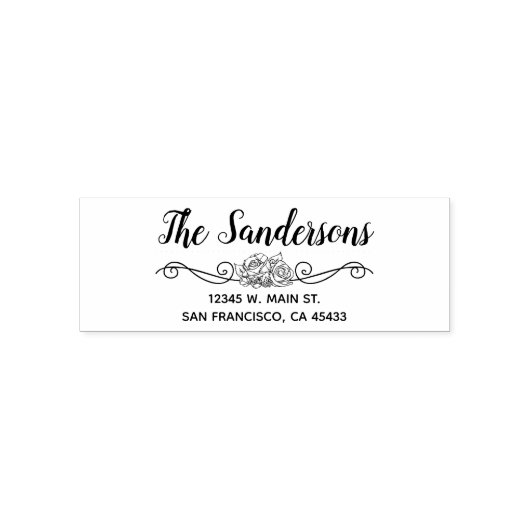 差出人住所ファミリ名字フローラバラスクリプト セルフインキングスタンプ (デザイン)