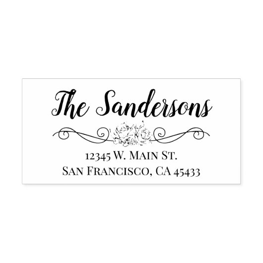 差出人住所ファミリ名字フローラバラスクリプト ラバースタンプ (インプリント)