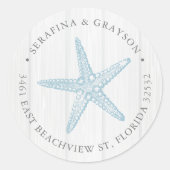 差出人住所ブルースターフィッシュ素朴ビーチ結婚式 ラウンドシール (正面)